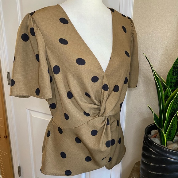 OLM Polka Dot Twist Front V Neck Blouse - Picture 10 of 11